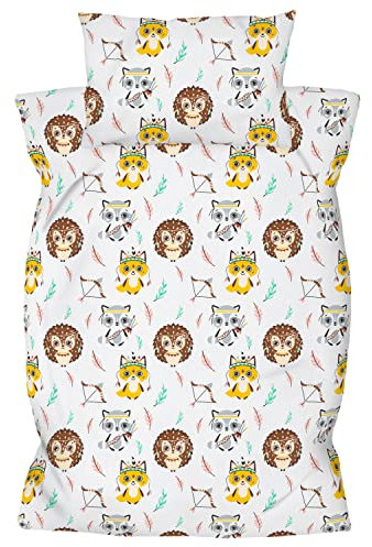 Amilian Kinderbettwäsche 2-teilig 100% Baumwolle Kinder Bettwäsche Babybettwäsche für Baby Bettbezug 100 x 135 cm, Kopfkissenbezug 40 x 60 cm, mit Hotelverschluß Apache