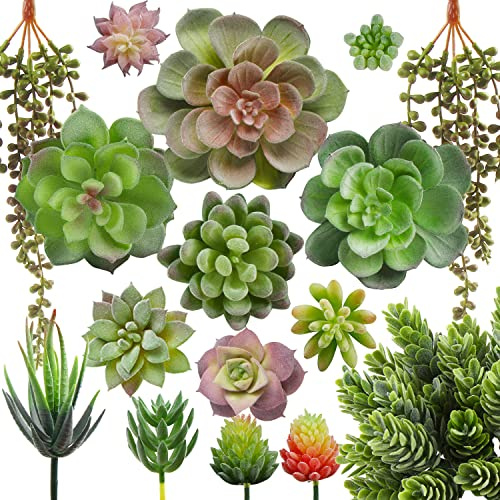 FOIMAS Plantas suculentas artificiales, 16 piezas grandes de imitación flocadas para decoración floral de pared, jardín, hogar, oficina, sin maceta