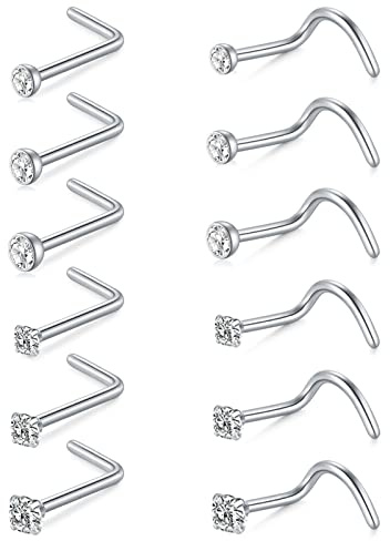 Zolure 18G Piercing Nez Anneaux De Nez Vis De Nez Goujons Argent Diamant Piercing De Nez Bijoux Nez Tire-Bouchon En Acier Inoxydable Bijoux De Nez Avec Cz Top