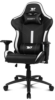DRIFT GAMING DR350 – Sedia Gaming Ergonomica Professionale con Braccioli 4D, Cuscini Lombare e Cervicale, Reclinabile a 135°, Ruote Silenziose, Nero-Bianco