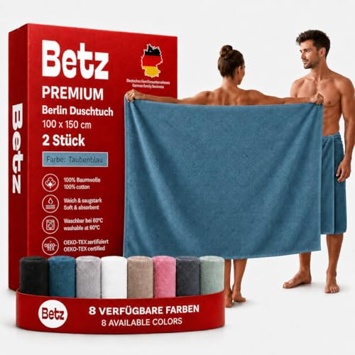 Betz Maxi Duschtuch Berlin 2 Stück – großes Frottee Duschtuch 100x150 cm aus 100% Baumwolle – saugstark & weich – hochwertiges, pflegeleichtes Handtuch für Damen & Herren Farbe taubenblau
