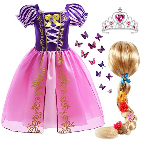 Tacobear Prinzessin Kostüm Kinder Prinzessin Kleid Mit Perücke Krone Verkleidung für Geburtstag Party Weihnachten Halloween Karneval (120)
