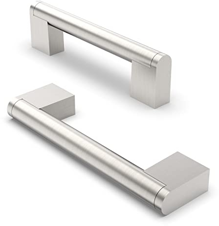FURNIWARE 5 Stück Möbelgriffe, 96mm Bohrlochabstand Edelstahl Möbelgriffe Schrankgriffe Küche Kabinett Griff Verwendet für Türgriff der Badezimmertür Kleiderschrank(Gebürstetes Satin-Nickel)