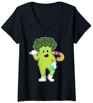 Damen Brokkoli Feldhockey Feldhockeyschläger Sport T-Shirt mit V-Ausschnitt