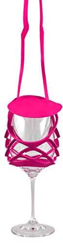 VINSTRIP® GLASSLING - NEON PINK - Weinglashalter zum Umhängen mit Schutzdeckel - praktischer Netzglashalter für Festivals, JGA, Ladiesnight, Stehparties, Weinwanderung, Geburtstagsausflug, ...