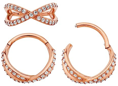(10mm) 316L Chirurgenstah 1,2 mm Doppelring Kristall Segment Nasenring Hoop Knorpelohrring Septum Clicker Klappbarer Lippen Daith Helix Rook Tragus Piercing Schmuck