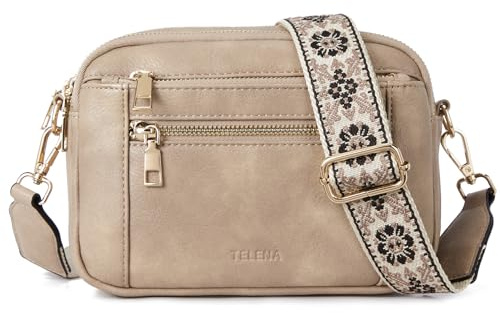Telena Crossbody Bag för kvinnor med justerbar färgglad rem, damaxelväska av PU-läder, axelväska för kvinnor, A-03 ljusbrun, Elegant