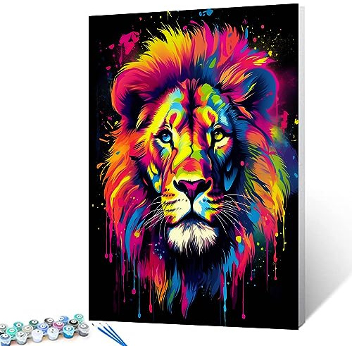 Tucocoo Löwen-Porträt Malen nach Zahlen Kits 40 x 50 cm Leinwand DIY Digitales Ölgemälde für Erwachsene mit Pinseln und Acryl-Pigment-buntes Graffiti-Tierbild für Heimdekor-Geschenke (ohne Rahmen)