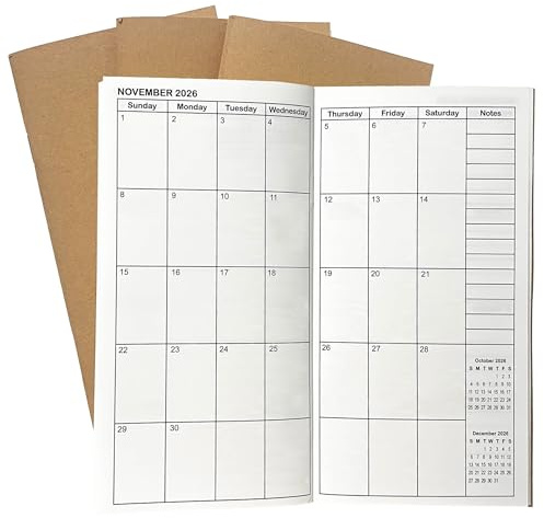 Travelers Notebook Inserts Jan 2025 - Jun 2026, Travelers Notebook Calendar, Weekly and Monthly Planner Diary, Regular Size, 8.3 x 4.3 inches, Set of 3