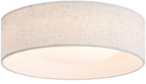 CALOKES 13 Fabric Flush Mount Ceiling Light, 24W 3000K LED Closed to Ceiling Light Fixture with Classic Linen Drum Design for Bedrooms, Kitchen, Dining Room, Hallway