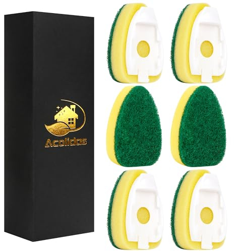 Dishwand Sponges Refills 6, Dish Wand Replacement Sponge Heads Non Scratch Heavy Duty Dispenser Scrubber Pads Dishwashing Scrub Brush with Soap Control Handle Cleaning Supplies for Kitchen Dishwasher