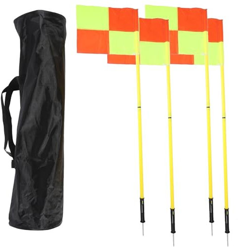 Fußball-Schiedsrichterflaggen Eckfahnen mit 4 quadratischen Flaggen, 2 Abschnitten, 1,5 m, Fußballausrüstung mit Tasche, für Training im Freien, leicht und tragbar, 4 Stück