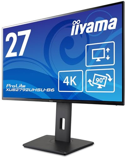 Ecran iiyama Prolite XUB2792UHSU-B6, 27 Ulltra Mince, Dalle IPS, 3840x2160, 4ms, 350cd/m², 1300:1,HDMI, DP, USB-C, USB (3x3.2), Haut-parleurs, réglable en Hauteur + Pivot, TCO