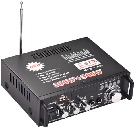 Suoumwa 1 Ensemble Black BT-298A Mini Kit Amplificateur de Puissance Audio 2CH 300W + 300W pour Voiture Maison Récepteur Audio Numérique Bluetooth AMP FM Radio avec Prise EU