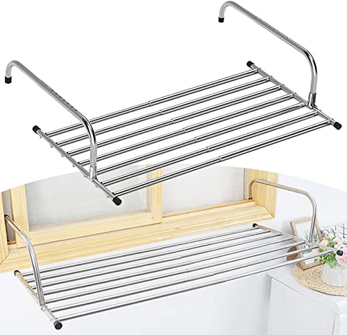Appendiabiti retrattile in acciaio inox - Stendibiancheria salvaspazio per interni ed esterni, per ringhiere da balcone e davanzali