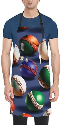 YHBLYKXP Sport-Schürze mit Baseball-Druck, Oxford-Stoff, Malschürze für Erwachsene, Kochen, Grillen, Backen, Grillschürze, Schwarz, Einheitsgröße