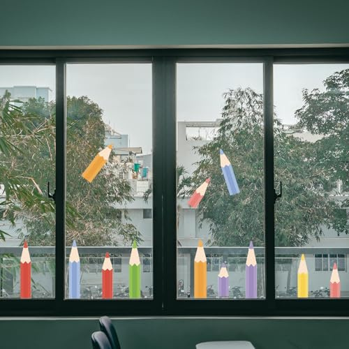 Lsydgn Fenstersticker Kinder Fensterbilder Kinder Wandtattoo Kinderzimmer Bleistift-Klassenzimmerfensteraufkleber Farben Bleistift Kindergarten Wandsticker Fensterdeko Aufkleber Junge Wanddeko