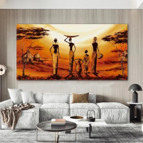 Einteiliges Ölgemälde mit afrikanischer Frau auf Leinwand, große abstrakte Wandkunst, Bilder für Wohnzimmer, Vintage-Heimdekoration, 70 x 140 cm, rahmenlos