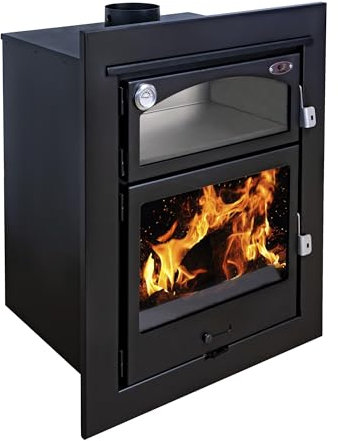 EIDER BIOMASA – Insertable Leña con Horno Aston – 13,1 kW – Compacto 89x50x74 cm – hasta 225 m³ – Gran Carga – Horno Acero INOX – Visión del Fuego – Clase Energética A