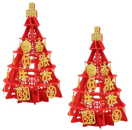 2 Sets Frühlingsfest Roter Geldbaum, Vliesstoff Chinesisches Neujahr Reichtumsbaum Ornament, Hängende Dekoration Geldbaum