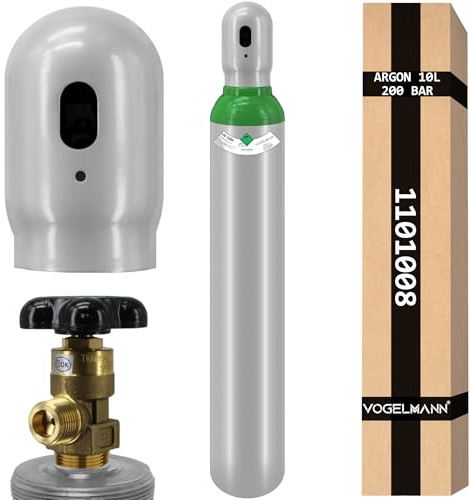 10-Liter Argon 4.8 Gasflasche, 200 Bar Schutzgas Schweißgas für WIG-Schweißen, Hochreines Argon für Professionelle Schweißarbeiten, Wiederbefüllbare Gasflasche, Ideal für Präzises Schweißen