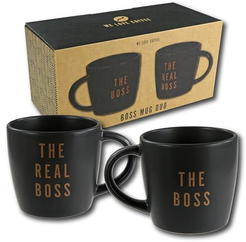 Kimm & Miller The Boss & The Real Boss Coffee Cups - Funny Coffee Mug Gift Set for Couples - Great Wedding Gifts, Engagement Gifts, or Couple Gifts