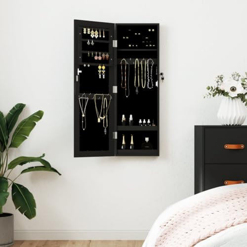 Iiaky Schmuckschrank mit Spiegel Wandmontage Schwarz 30x8,5x90 cm Schminktisch Organizer Schminktisch ZubehöR