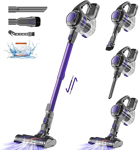 Authmic Akku Staubsauger 40000Pa/450W Kabellos Mit 1,6L Staubbehälter, Anti Tangle Bürste - 50 Min Laufzeit für Teppich, Hartboden, Tierhaare