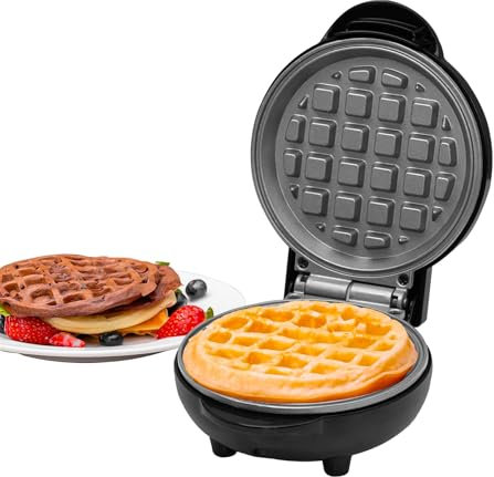Innoteck Mini Waffle Maker 550W, Non-Stick Removable Plates, Quick Heating, Cool-Touch Handle, PFOA-Free Chaffle Machine for Kids, Breakfasts, Snacks & Desserts – Black