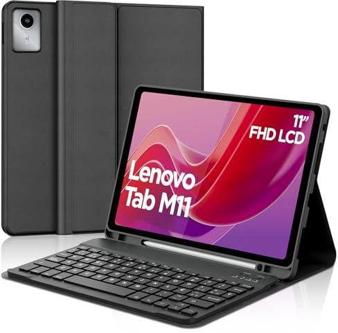 WAVATA Funda con Teclado para Lenovo Tab M11 2024, Español Ñ Tecla para Tab M11'' - Teclado Inalámbrico Bluetooth para Lenovo Tab M11 de 11 Pulgadas (TB330FU/TB330XU)- Negro