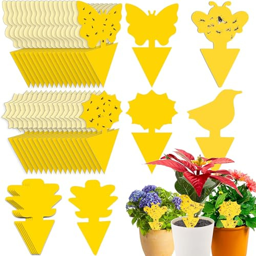 Trappola per Moscerini,50 Pezzi Gialle Trappola per Mosche Della Frutta,Insetticida Piante,Trappola Mosche,Cattura Insetti per Interni ed Esterni Olivo,Afidi,MosceriniFungini,Leafminers e Mosche