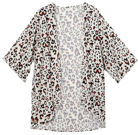Cheerful Mario Sommer Cardigan Damen Lang Chiffon Dünne Strickjacke 3/4 Hülse Kimono Jacke Strand Bikini Cover up Beachwear Leopard M