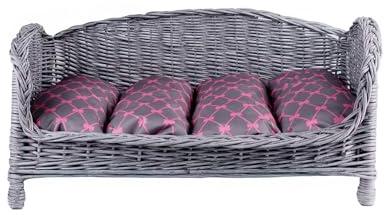 e-wicker24 Alles aus Weide Naturale Cesta per Cani in Vimini Lettino Cane con Cuscino Morbido Rialzato Divanetto per Gatti Cuccia Gatti Taglia Piccola Lettini per Cane Divanetto Calmante Animali