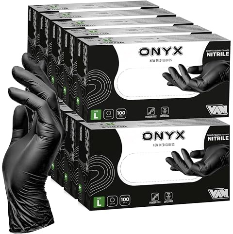 Generico ONYX 1000 Guanti Nitrile Neri S/M/L monouso senza polvere, ipoallergenici per Estetisti, Tatuatori, Manipolazione degli Alimenti (L (1000))