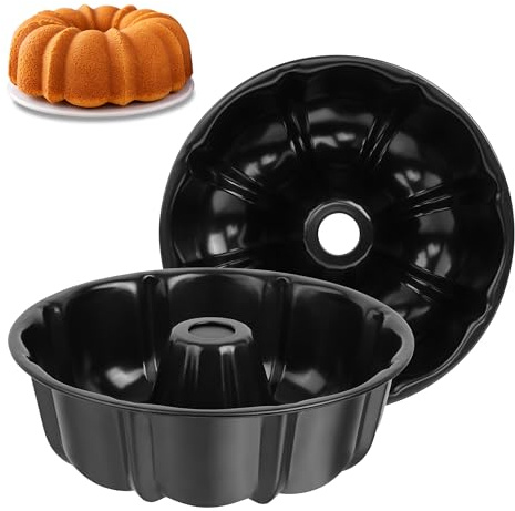Homikit Nonstick Cake Pan 10 Inch, 2 Pack 10 Cups Heavy Duty Carbon Steel Fluted Tube Round Pans for Baking Pound Cakes, Jello, Brownie, Monkey Pumpkin Bread, Oven Safe & Easy Release, Black