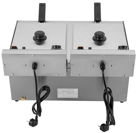 YNAADYH friggitrice olio 12L/20L, friggitrice elettrica ad olio, Doppio serbatoio, doppia friggitrice profonda friggitrice in acciaio inossidabile Gastro zona fredda friggitrice (A3 10LX2)