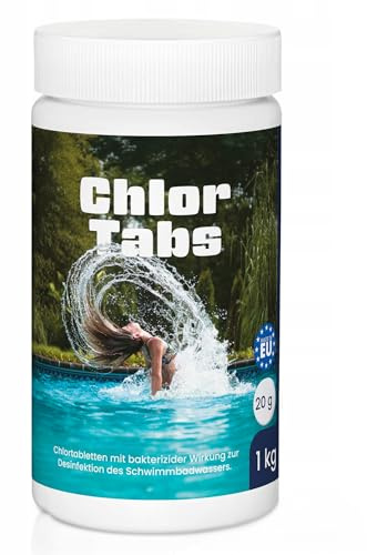 Chlor Tabletten 20g – 1kg Eimer für Pool & Whirlpool – Langsam lösliche Tabs zur Langzeitdesinfektion – Stabilisiertes Chlor gegen Bakterien & Keime