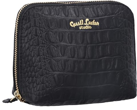 Gusti Leder Kosmetiktasche Leo - Utensilientasche Kulturbeutel Waschtasche Schminktasche Kulturtasche Schwarz Leder