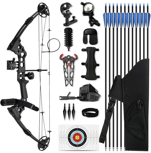 SERfawnCH Compound Bow Kit 20-60lbs Adjustable for Target Practice, Ambidextrous Archery Set with 12 Carbon Arrows and Accessories – Adult/Beginner Bow Package