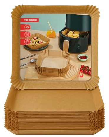 Carta forno per friggitrice ad aria - Carta friggitrice ad aria quadrata 100 fogli da 24x24cm - carta da forno da 5 a 8 litri per friggitrice ad aria per uso alimentare - BPA Free