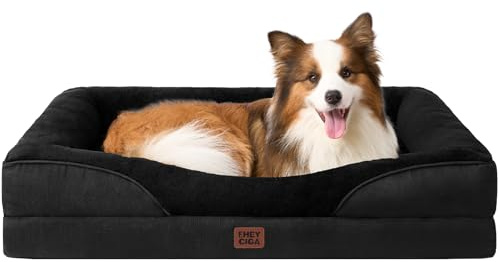 EHEYCIGA Orthopädisches Hundebett mit 4 Rändern, 91x68cm, Schwarz