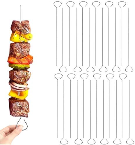 Lot de 25 brochettes en métal pour barbecue en acier inoxydable, 20 cm, brochettes réutilisables pour légumes grillés, viande et fruits de mer