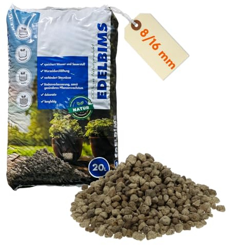 Edelbims 20 L 100% Natürlicher Bimsstein Bims Granulat Bimskies Drainage Pflanzgranulat Hydrokultur Dachbegrünung Mulch Substrat (8/16 mm)