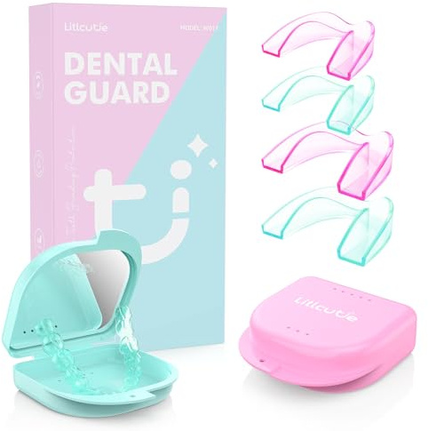 Litlcutie Anti‑Knurschutz‑Schiene, 4er-Pack/2 Größen, Minzgrün/Rosa | Zahnschleif-Mundschutz für den Schlaf, Mundschutz gegen Nächtliches Zähneknirschen, Wiederverwendbarer
