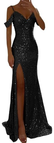 Fulidngzg Ballkleider Damen Lang mit Pailletten- Abendkleid Gold Hochzeitsgast Pailettenkleider Figurbetontes Kleid mit Seitenschlitz und Trägerlos für Abendveranstaltungen Party