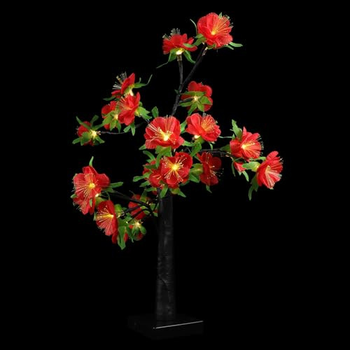 DECORNIJIA LED Kamelienbaum Nachtlampe aus Kunststoff Batteriebetrieben Rot 1 Stück Dekorative Haushaltslampe für Zuhause und Hochzeit