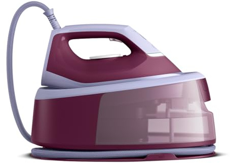 Philips Centrale Vapeur Série 3000 - Puissance 2400W, Débit vapeur continu 140g/min, Effet pressing 350g, 6 bars, Rapide et puissante, Défroissage vertical, Semelle en céramique, Bordeaux (PSG3001/30)