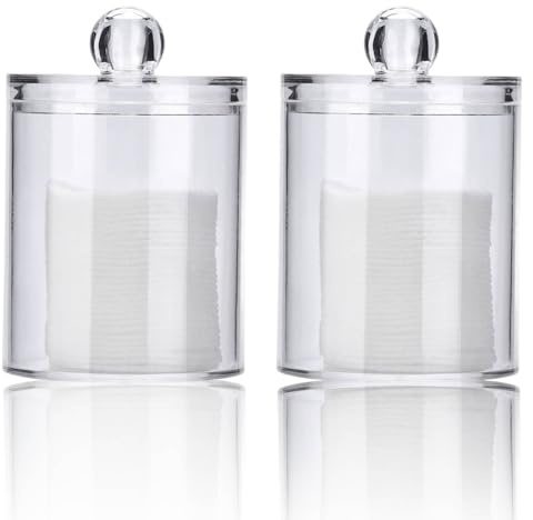 HERCHR Porta bastoncini di cotone acrilico, confezione 2 porta Qtip trasparente Set bagno Vanity Makeup Storage Organizer per palline, assorbenti, plettri per filo interdentale