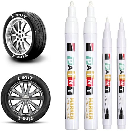 Luminor Peak Lot de 4 Marqueurs de Pneus Blancs Imperméable 3mm 1mm pour Voiture Moto Bois Verre Metal Plastique Ceramique Tissu Decoration Personnalisation DIY Usage Interieur Exterieur