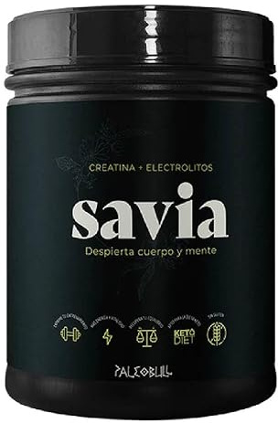 Savia Paleobull Creatina Creapure® + Electrolitos Esenciales 450 g, 45 dosis, con magnesio y potasio, sin gluten, polvo para mezclar con agua, zumo o batido.